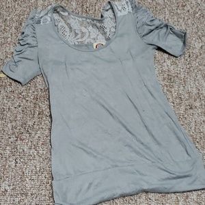 Gray blouse with rusched sleeves